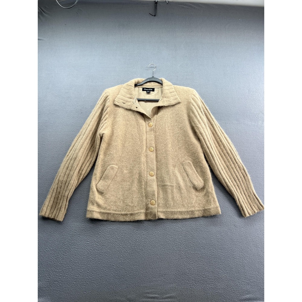 Connie A Lee Sweater Womens Medium Camel Angora Blend Lined Cardigan Jacket